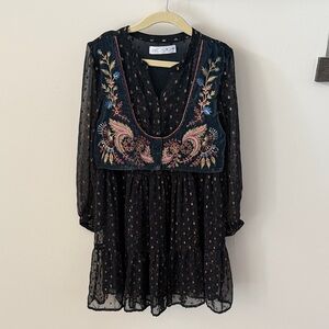 Embroidered Black Dress with Floral Accents